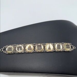 Vintage Paris France chic silver tone charm bracelet Eiffel Tower